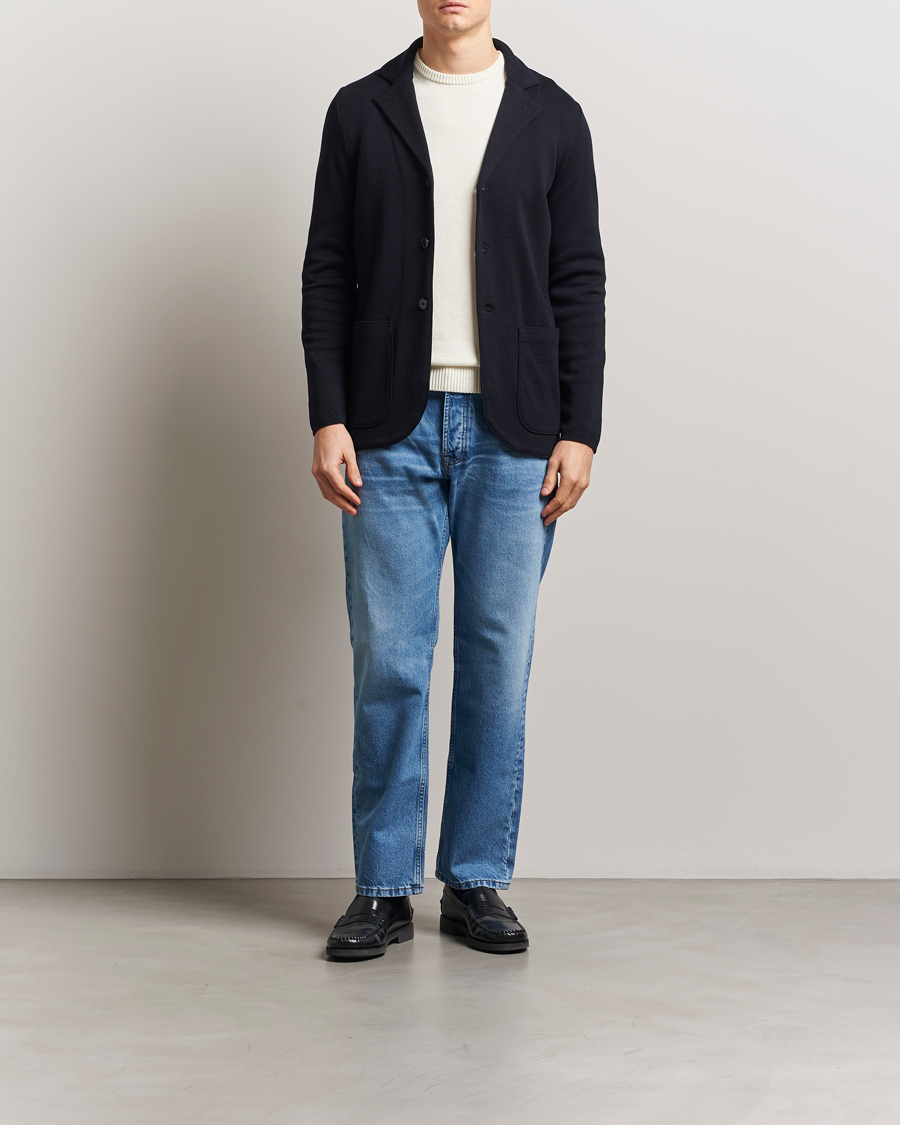 Herre | Dressjakker | Stenströms | Milano Knitted Merino Blazer Navy