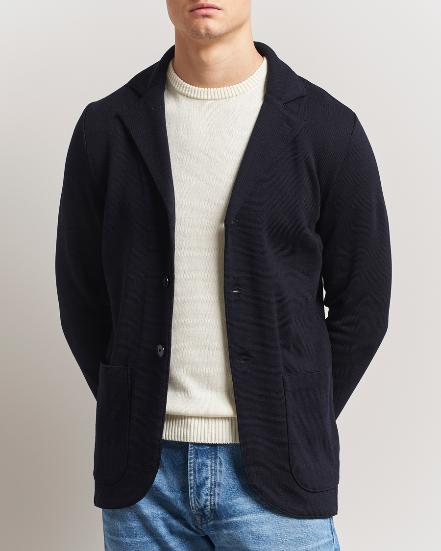 Herre | Dressjakker | Stenströms | Milano Knitted Merino Blazer Navy