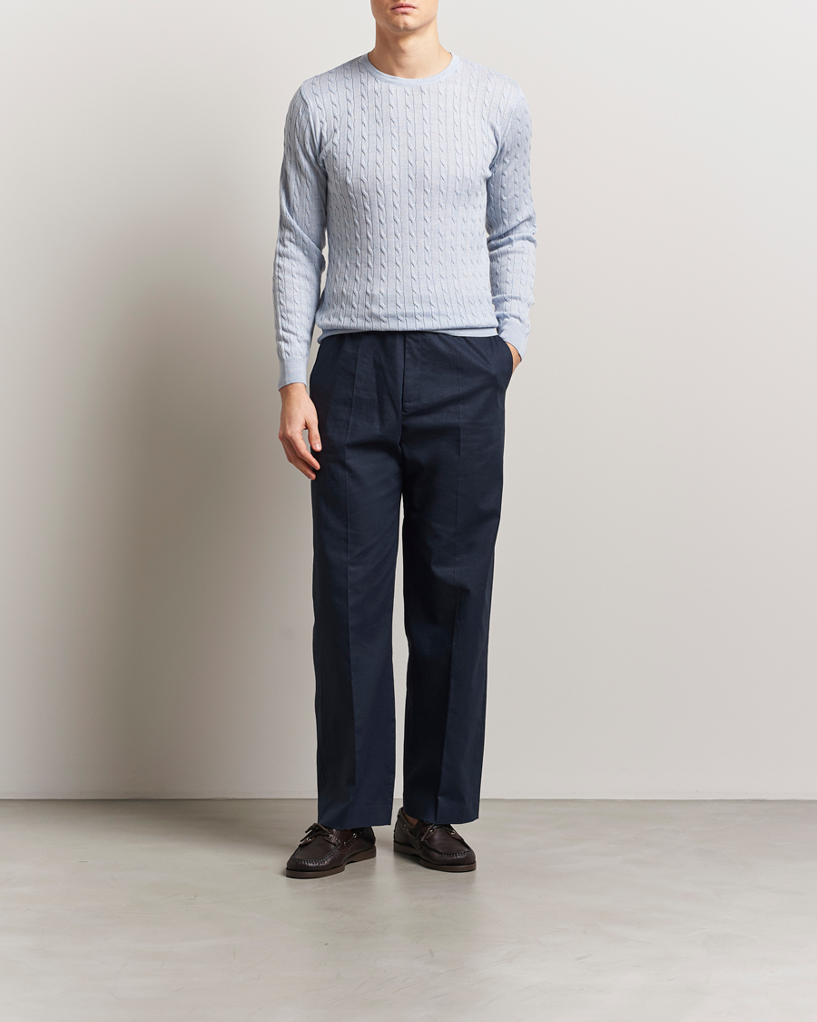 Herre | Gensere | Stenströms | Merino Cable Crew Neck Light Blue