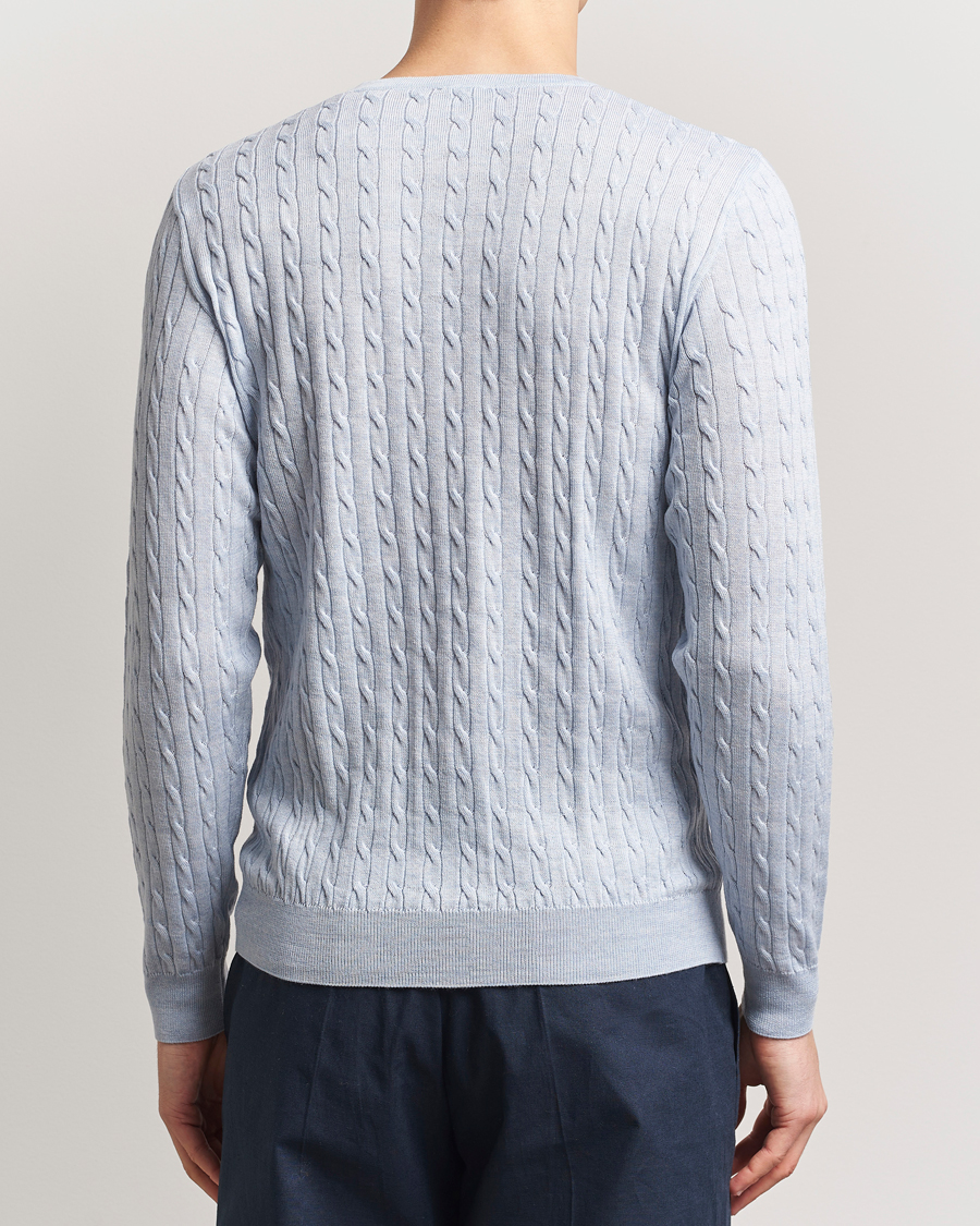 Herre | Gensere | Stenströms | Merino Cable Crew Neck Light Blue