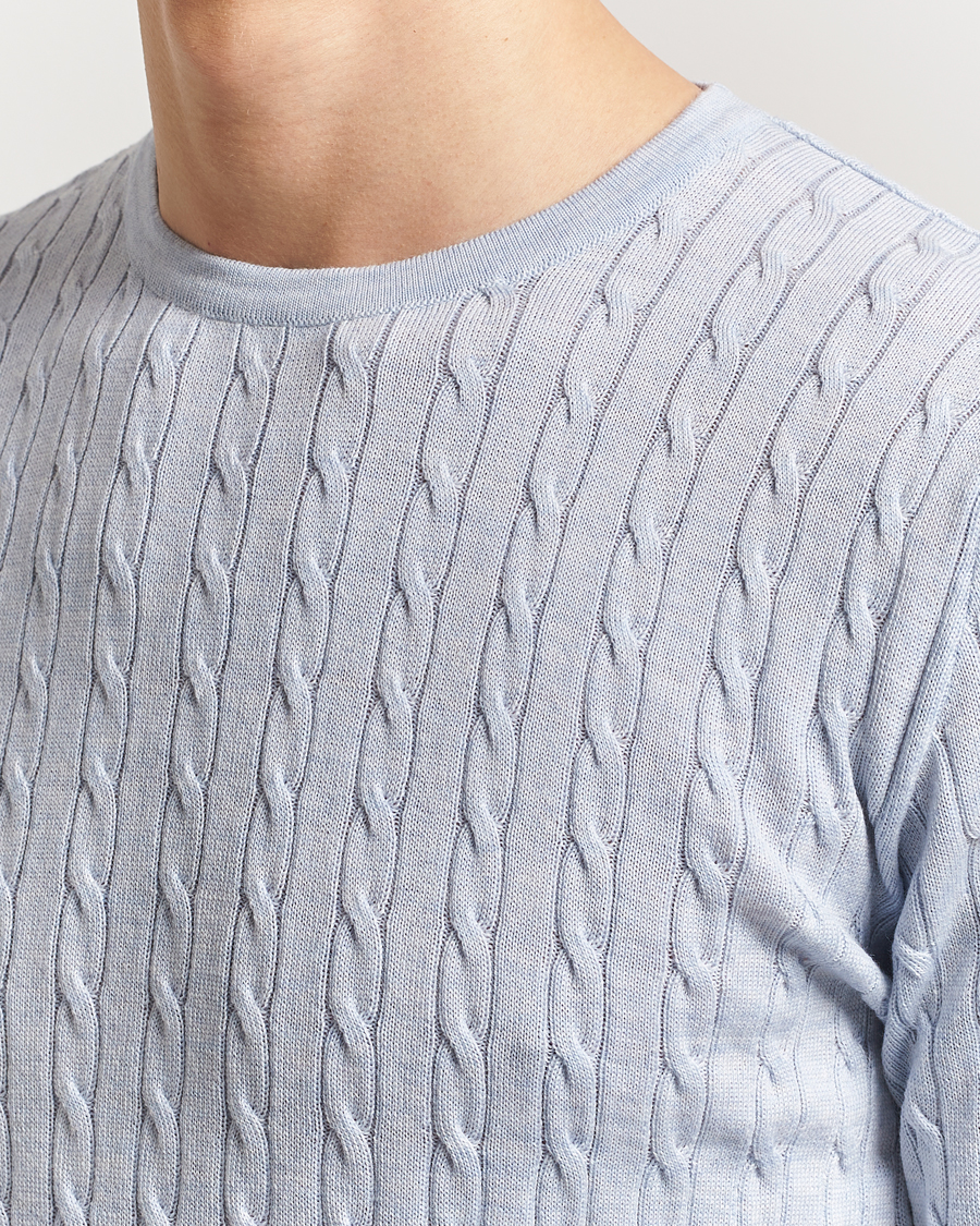 Herre | Gensere | Stenströms | Merino Cable Crew Neck Light Blue