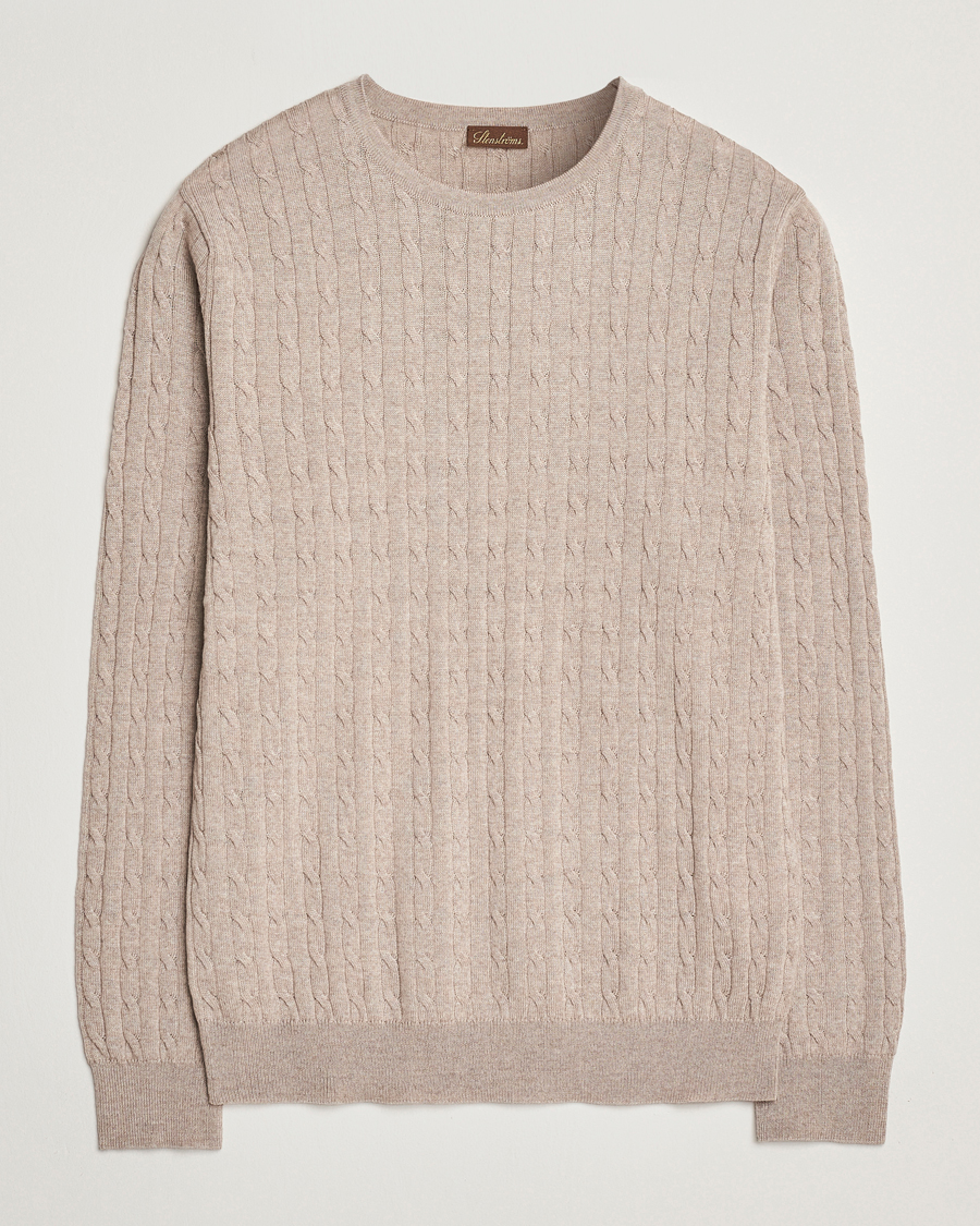 Herre | Gensere | Stenströms | Merino Cable Crew Neck Beige