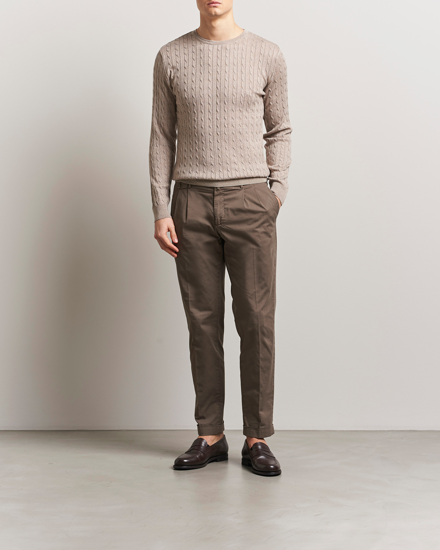 Herre | Gensere | Stenströms | Merino Cable Crew Neck Beige