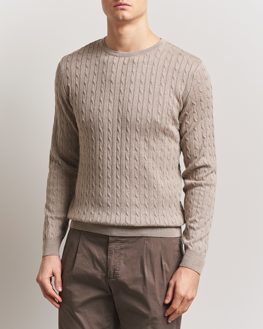 Herre | Gensere | Stenströms | Merino Cable Crew Neck Beige