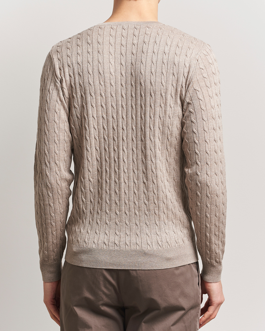 Herre | Gensere | Stenströms | Merino Cable Crew Neck Beige
