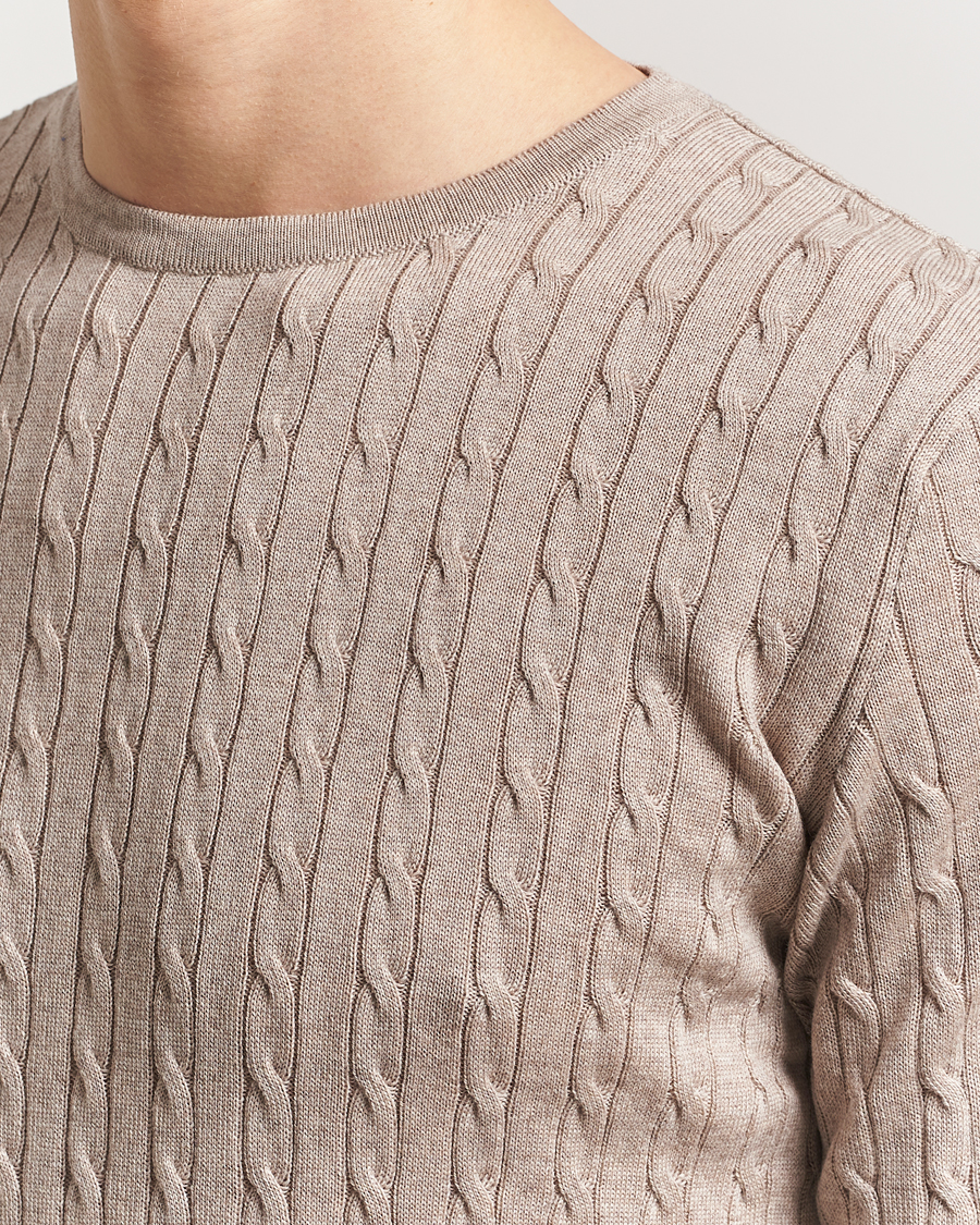 Herre | Gensere | Stenströms | Merino Cable Crew Neck Beige