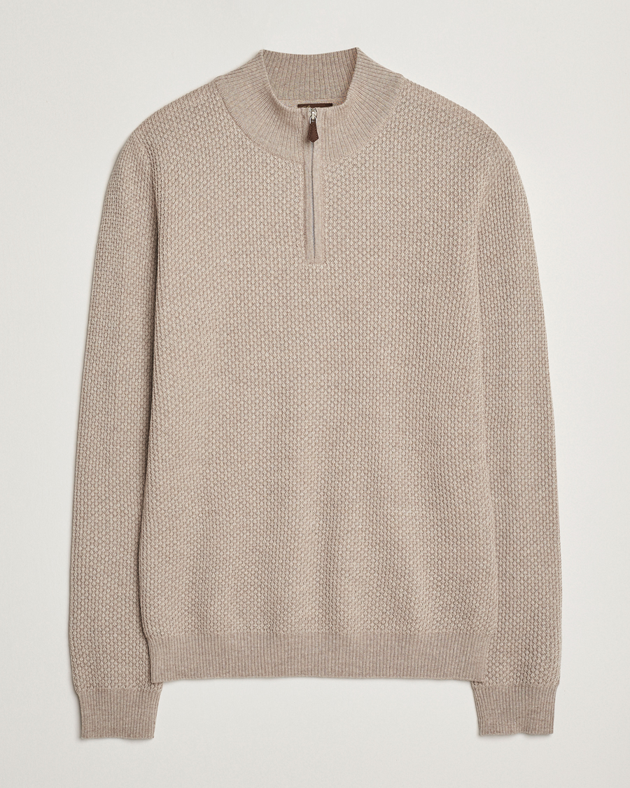 Herre | Gensere | Stenströms | Knitted Textured Half-Zip Beige