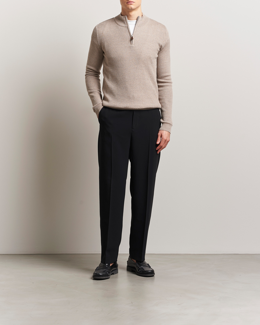 Herre | Gensere | Stenströms | Knitted Textured Half-Zip Beige