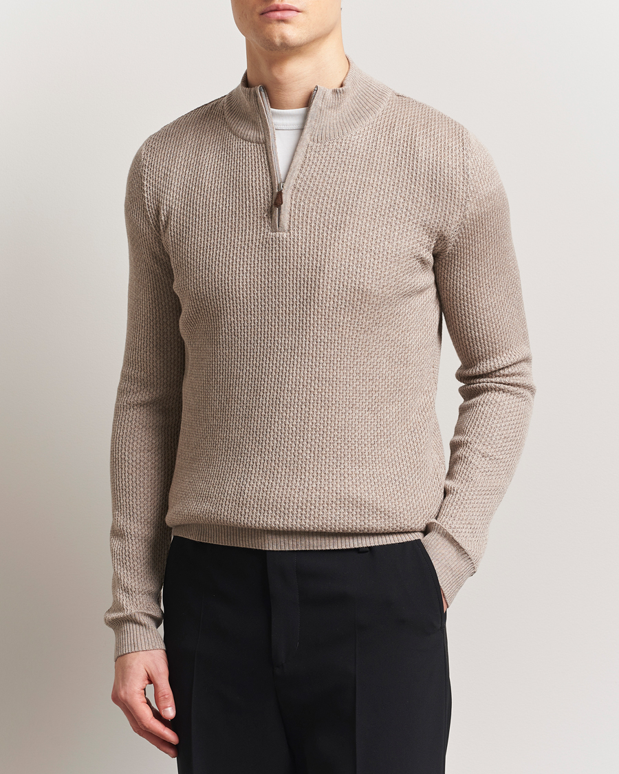 Herre | Gensere | Stenströms | Knitted Textured Half-Zip Beige
