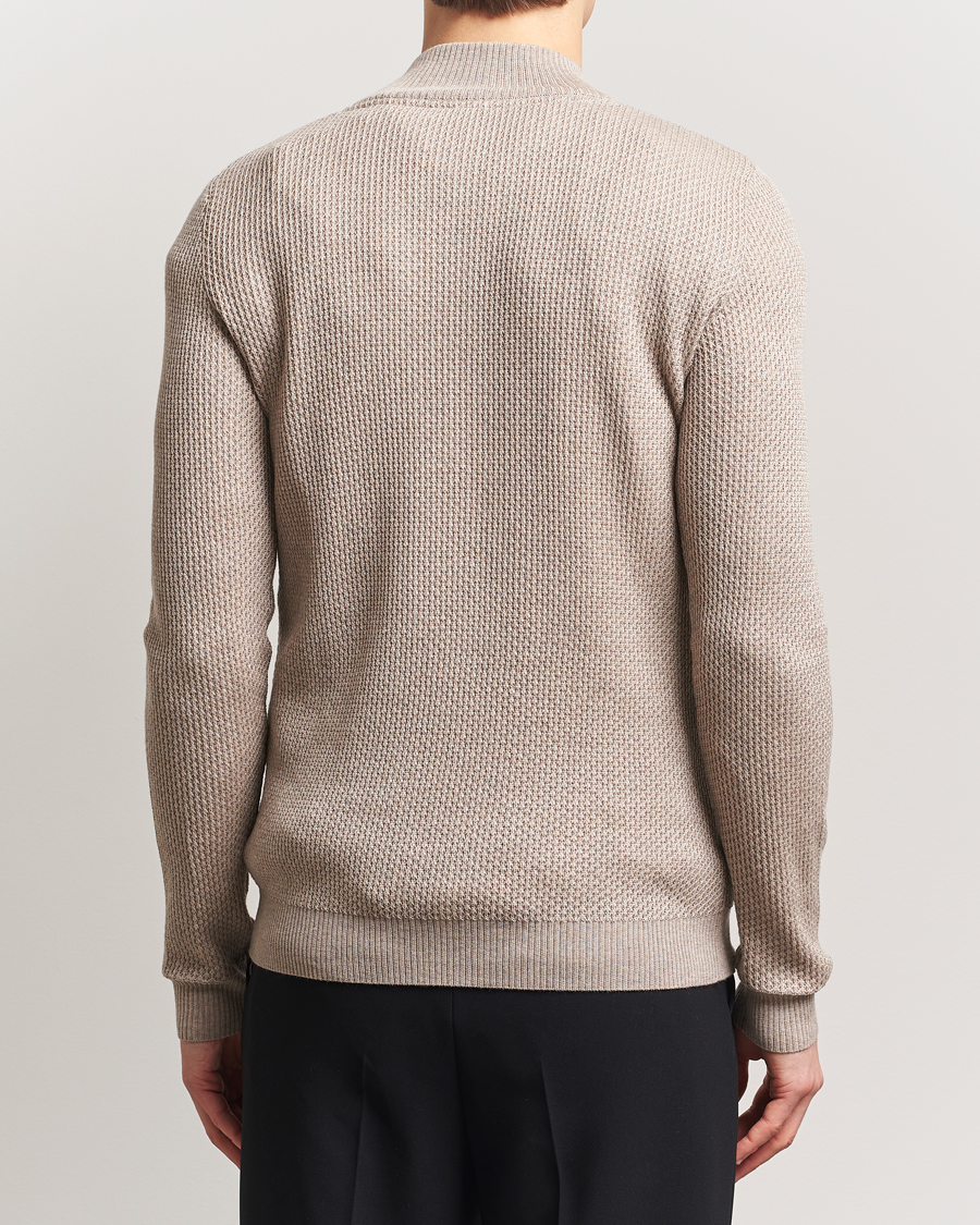 Herre | Gensere | Stenströms | Knitted Textured Half-Zip Beige