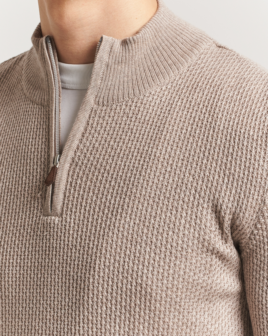 Herre | Gensere | Stenströms | Knitted Textured Half-Zip Beige
