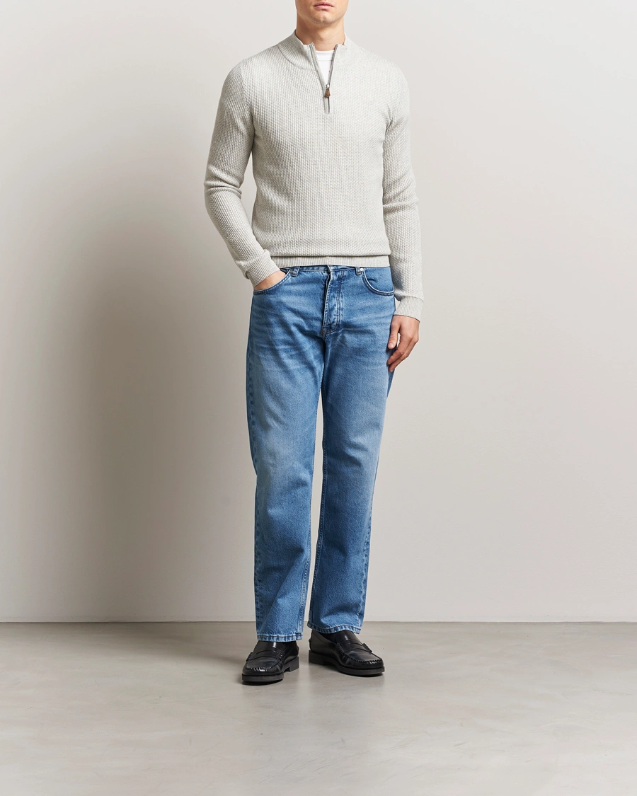 Herre | Gensere | Stenströms | Knitted Textured Half-Zip Grey