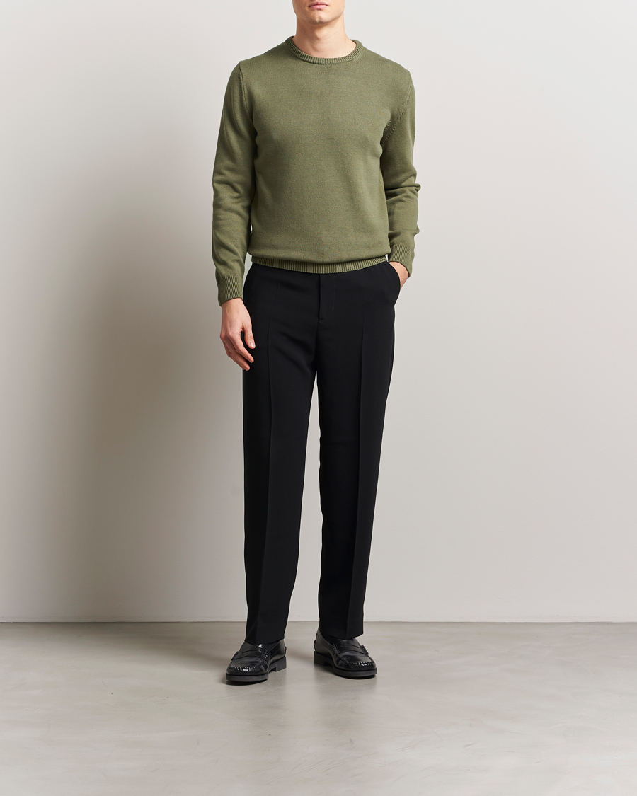 Herre | Gensere | Stenströms | Organic Cotton Knitted Sweater Olive