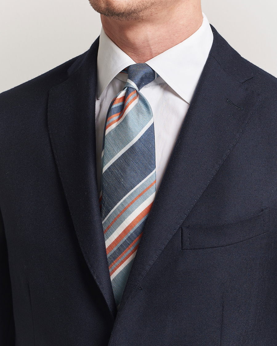 Herre | Slips | Stenströms | Silk/Linen Mutli Striped Tie Blue