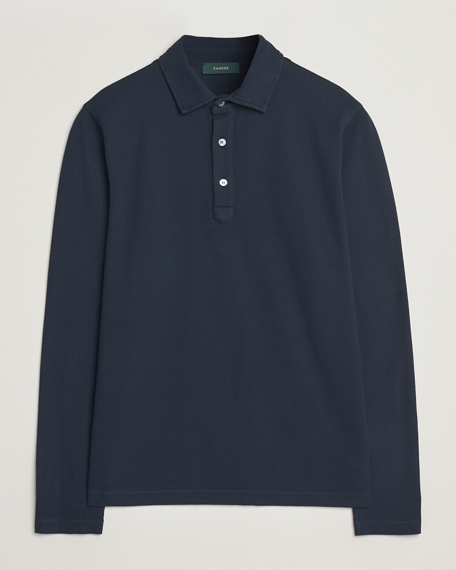 Herre | Pikéer | Zanone | Soft Cotton Piquet Long Sleeve Polo Navy