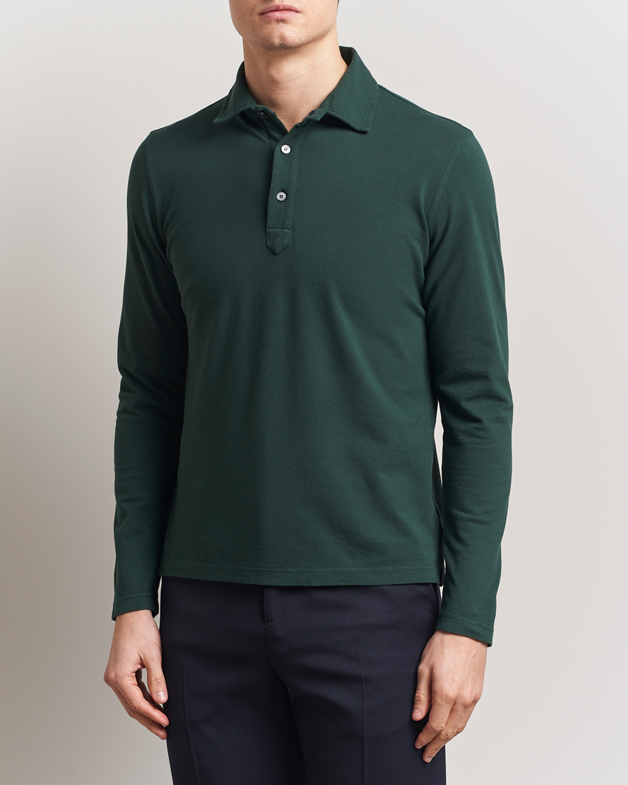 Herre | Pikéer | Zanone | Soft Cotton Piquet Long Sleeve Polo Dark Green