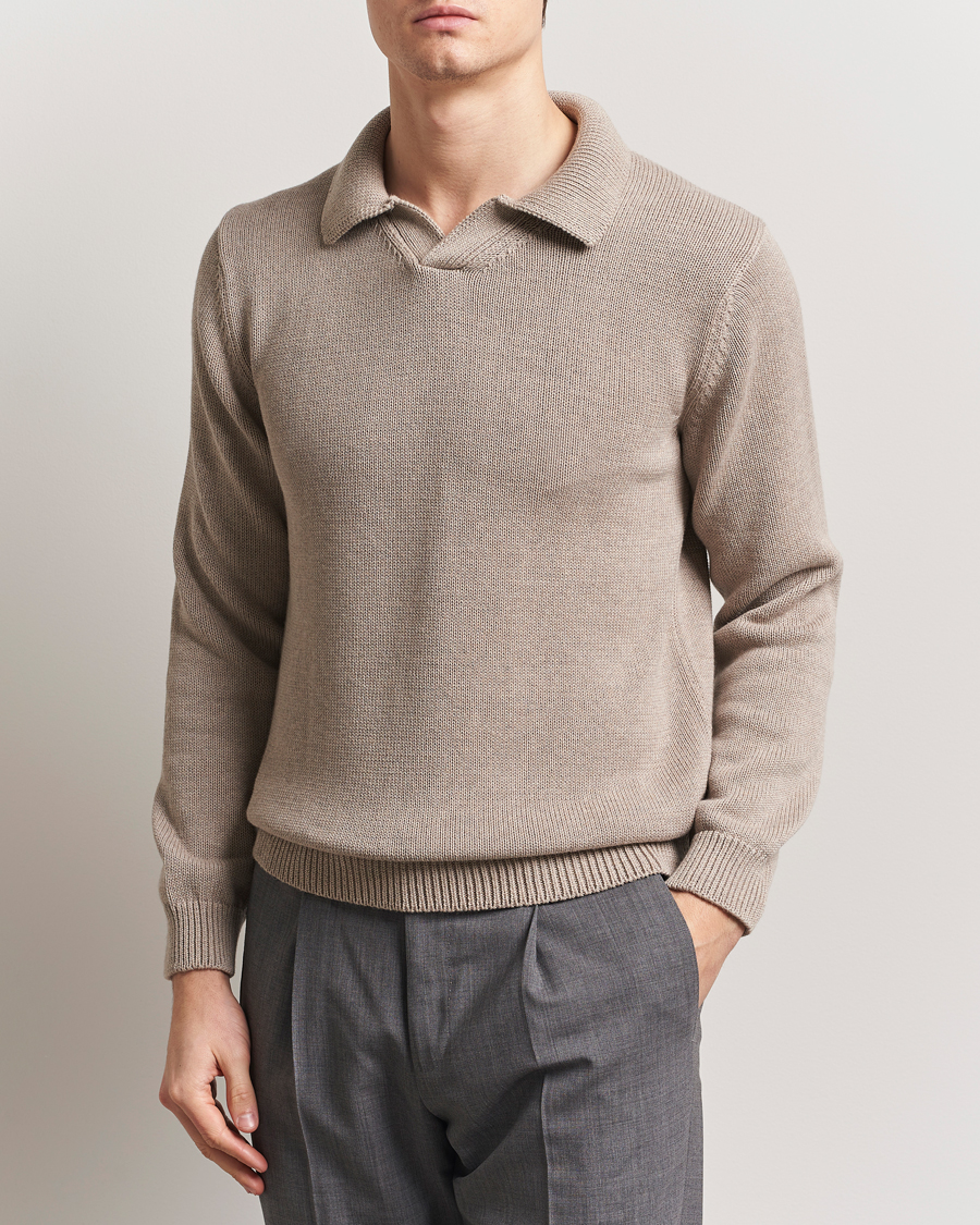 Herre | Gensere | Zanone | Soft Cotton Long Sleeve Polo Beige