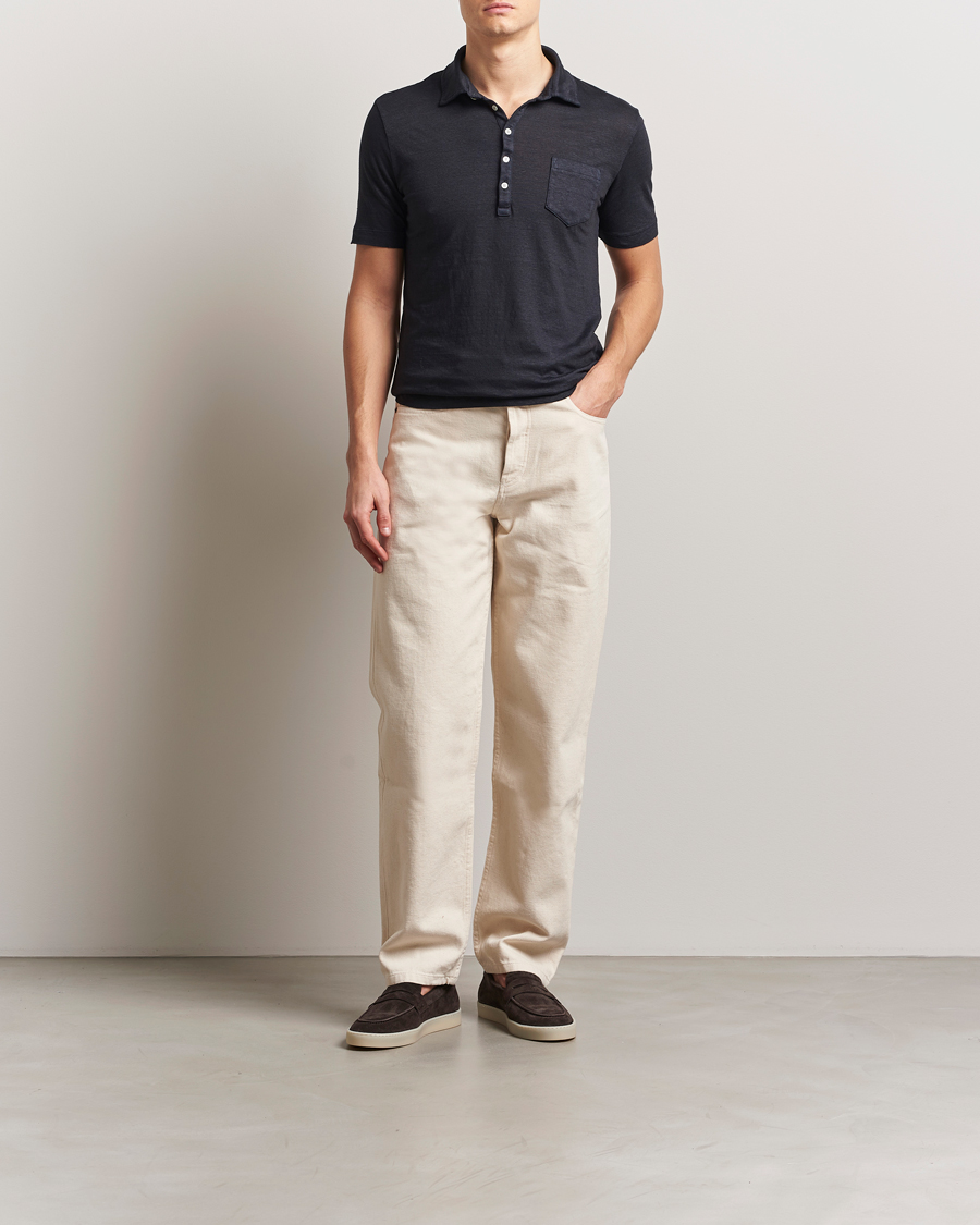 Herre | Pikéer | Massimo Alba | Filicudi Cotton/Linen Polo Navy