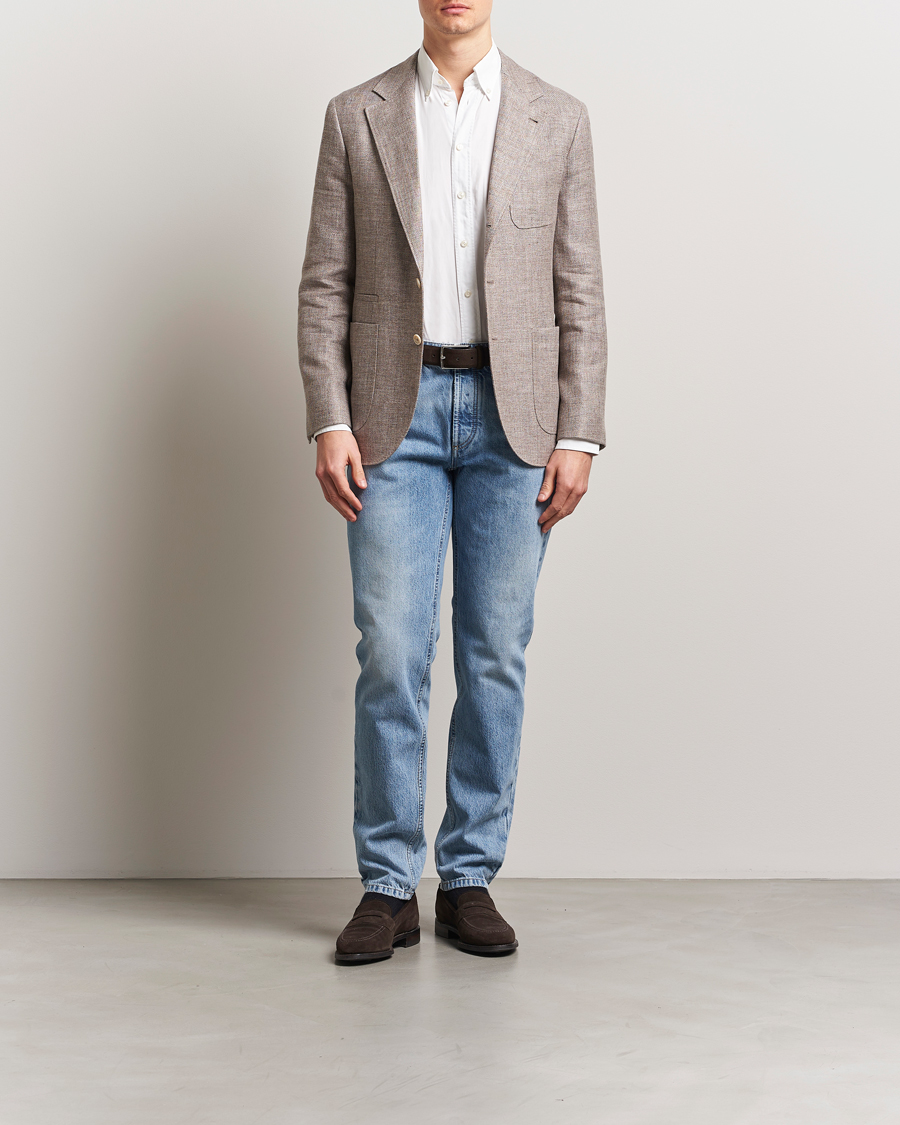 Herre | Dressjakker | Brunello Cucinelli | Single Breasted Linen Blend Twill Blazer Beige