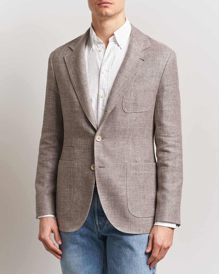 Herre | Dressjakker | Brunello Cucinelli | Single Breasted Linen Blend Twill Blazer Beige