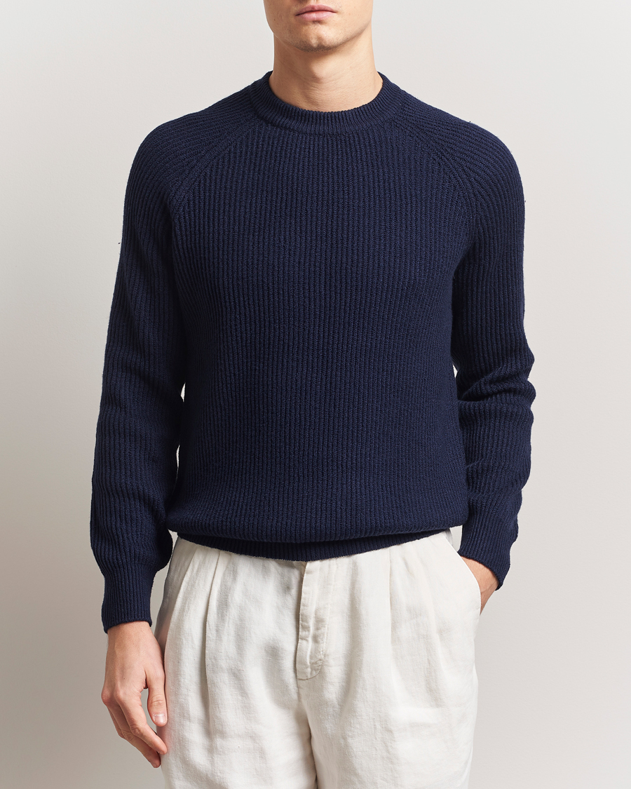 Herre | Gensere | Brunello Cucinelli | Heavy Rib Stitch Crew Neck Navy