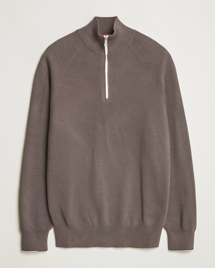 Herre | Gensere | Brunello Cucinelli | Cotton Rib Half Zip Dark Brown