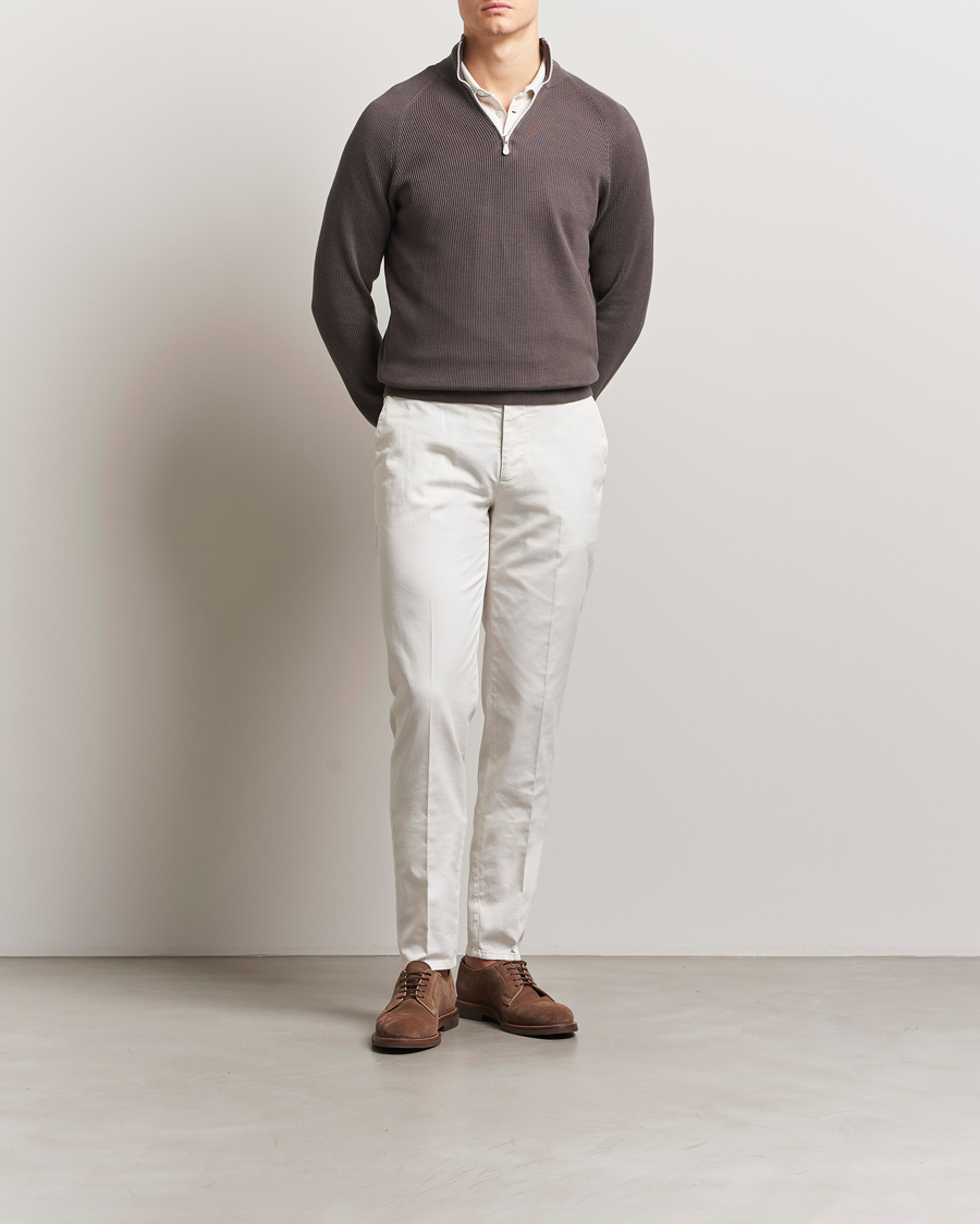 Herre | Gensere | Brunello Cucinelli | Cotton Rib Half Zip Dark Brown