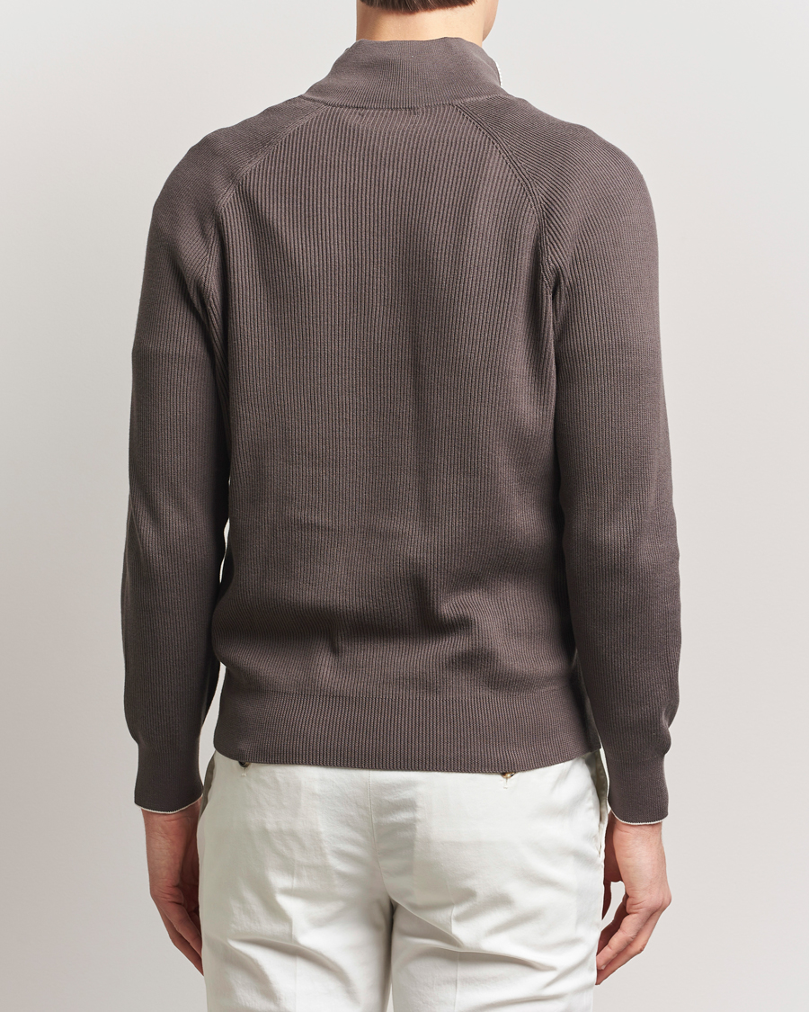 Herre | Gensere | Brunello Cucinelli | Cotton Rib Half Zip Dark Brown