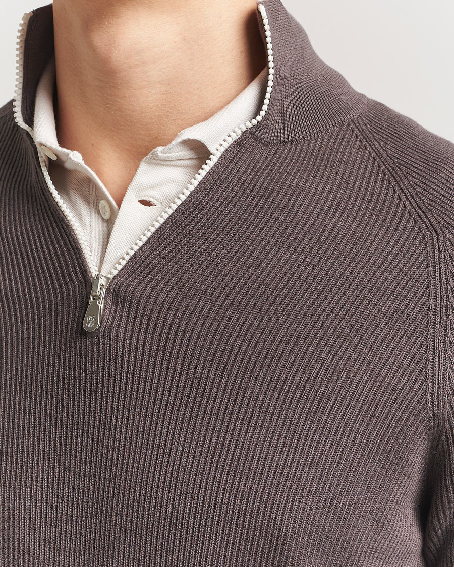 Herre | Gensere | Brunello Cucinelli | Cotton Rib Half Zip Dark Brown