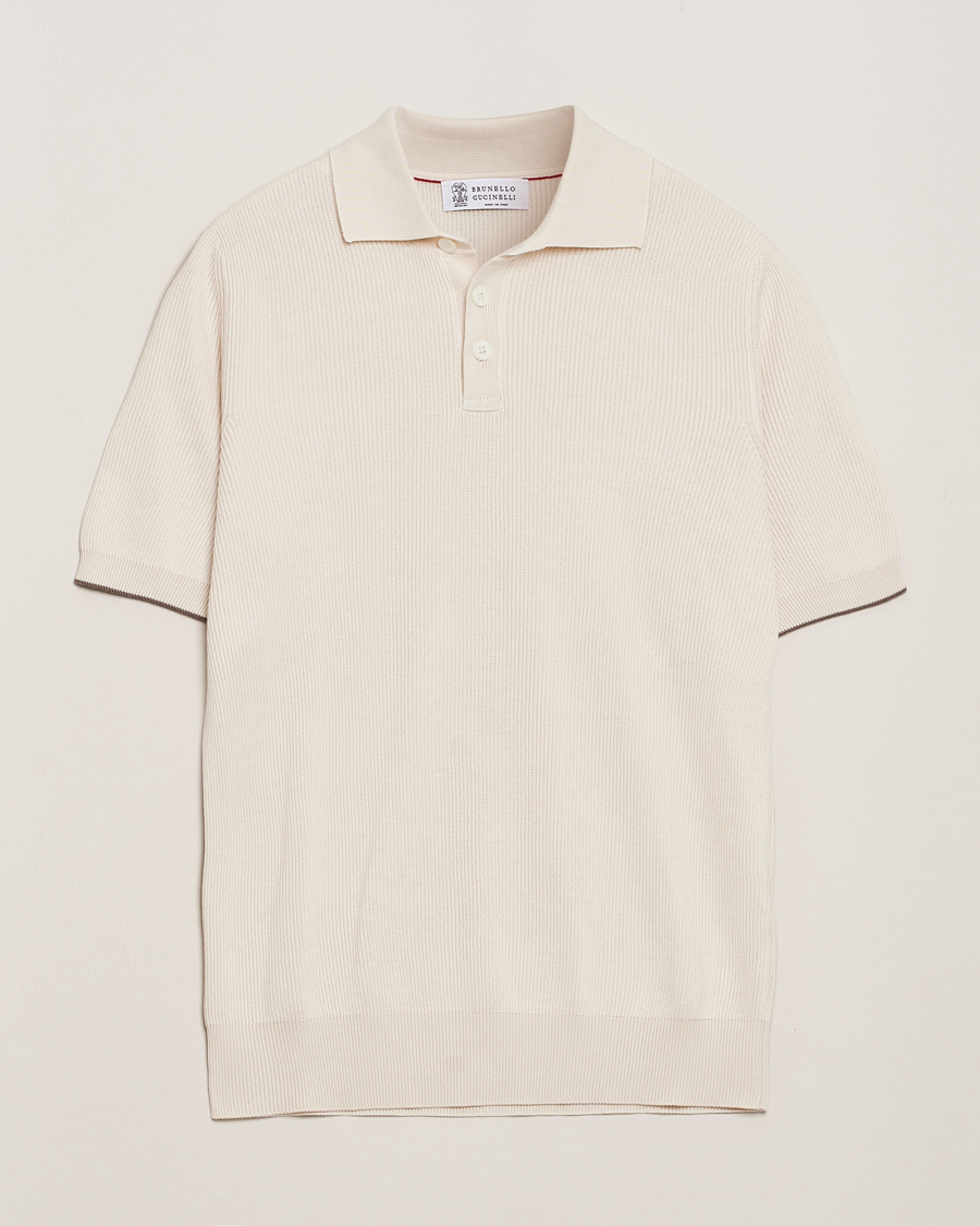 Herre | Pikéer | Brunello Cucinelli | Cotton Rib Knitted Polo Off White