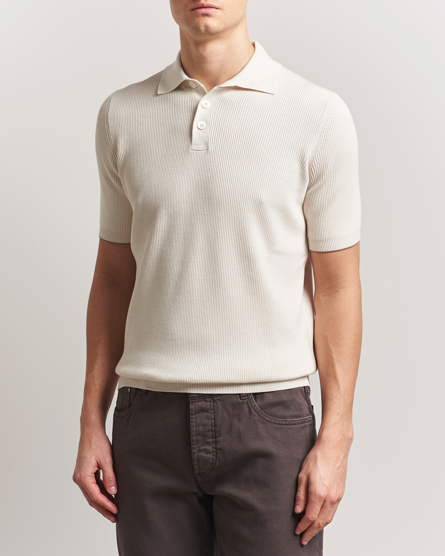 Herre | Pikéer | Brunello Cucinelli | Cotton Rib Knitted Polo Off White