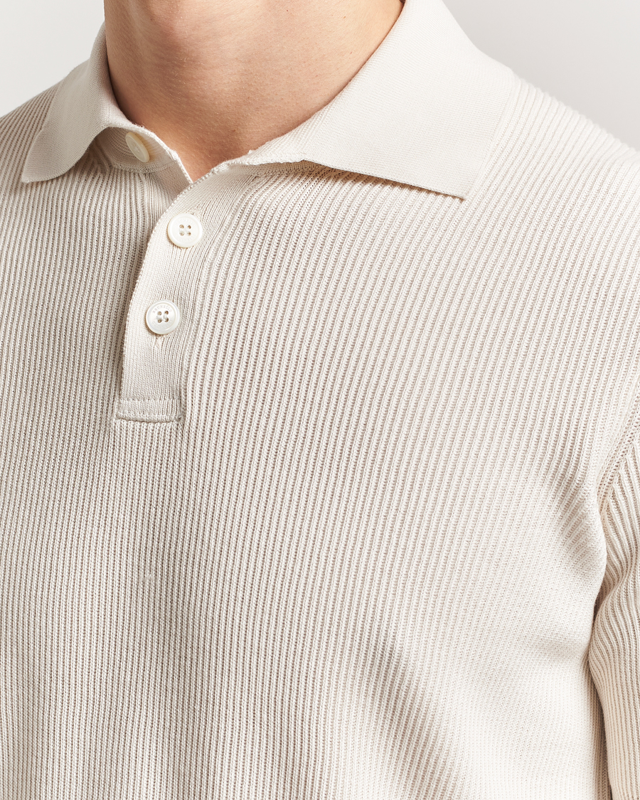 Herre | Pikéer | Brunello Cucinelli | Cotton Rib Knitted Polo Off White