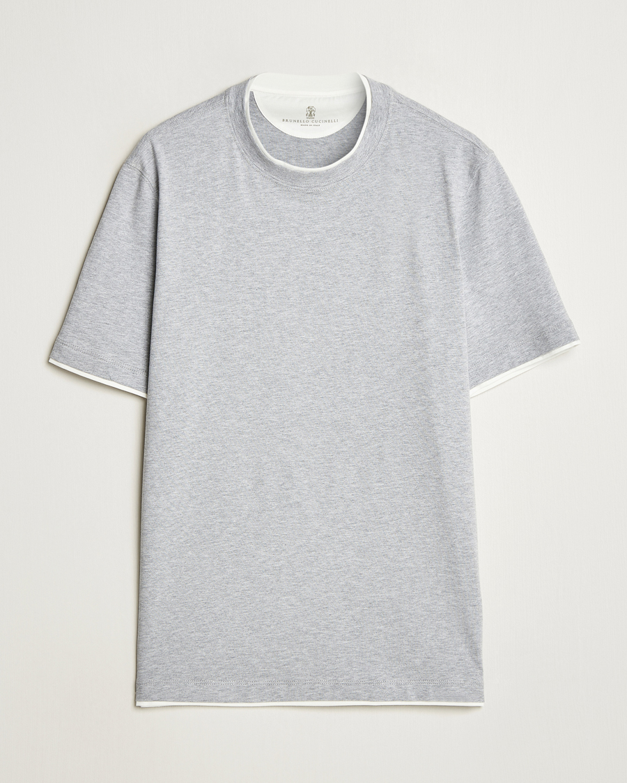 Herre | T-Shirts | Brunello Cucinelli | Short Sleeve Contrast T-Shirt Heather Grey