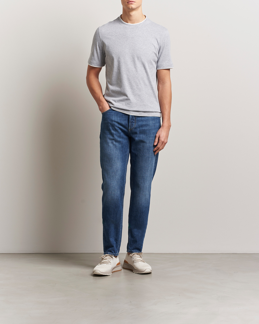 Herre | T-Shirts | Brunello Cucinelli | Short Sleeve Contrast T-Shirt Heather Grey