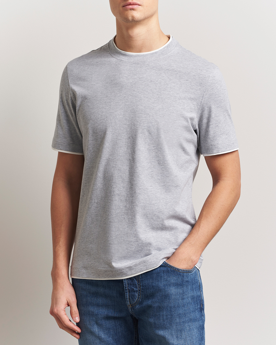 Herre | T-Shirts | Brunello Cucinelli | Short Sleeve Contrast T-Shirt Heather Grey
