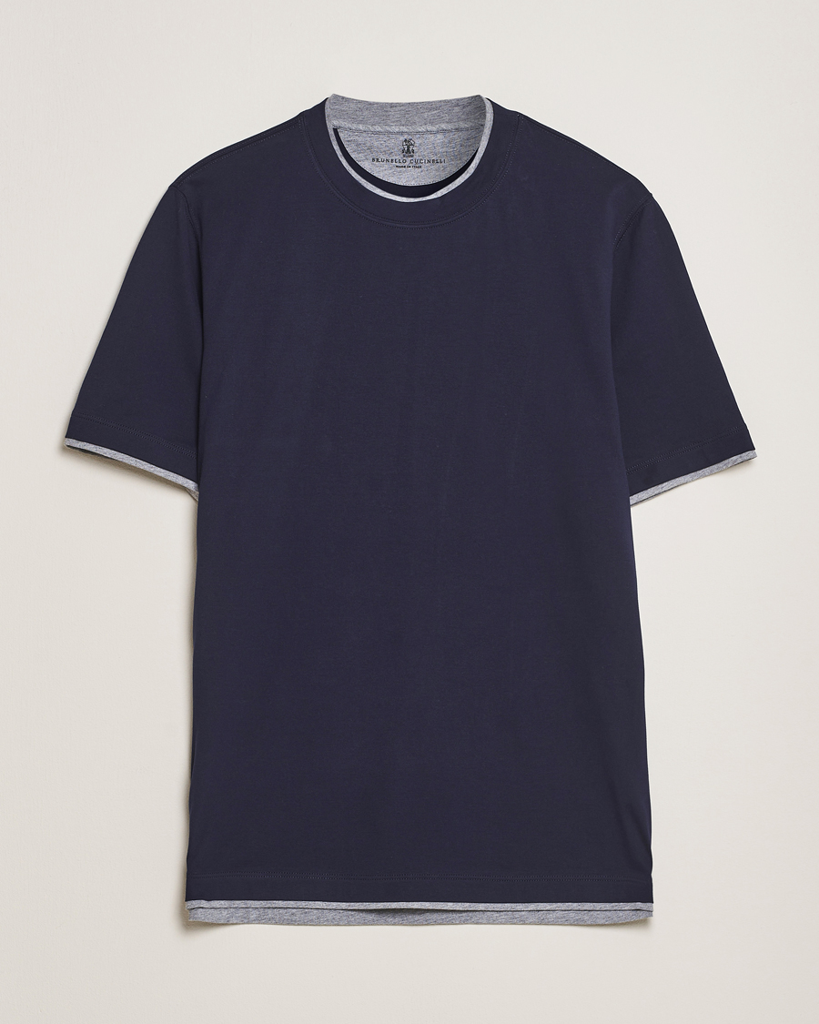Herre | T-Shirts | Brunello Cucinelli | Short Sleeve Contrast T-Shirt Navy