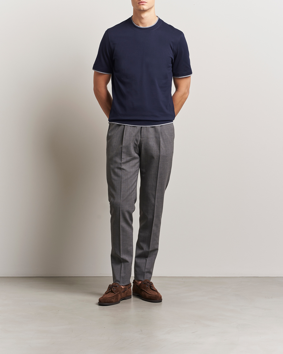 Herre | T-Shirts | Brunello Cucinelli | Short Sleeve Contrast T-Shirt Navy