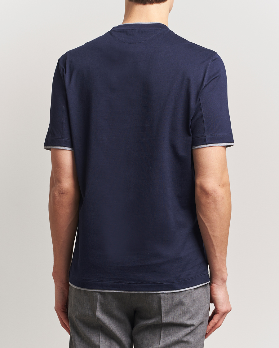 Herre | T-Shirts | Brunello Cucinelli | Short Sleeve Contrast T-Shirt Navy