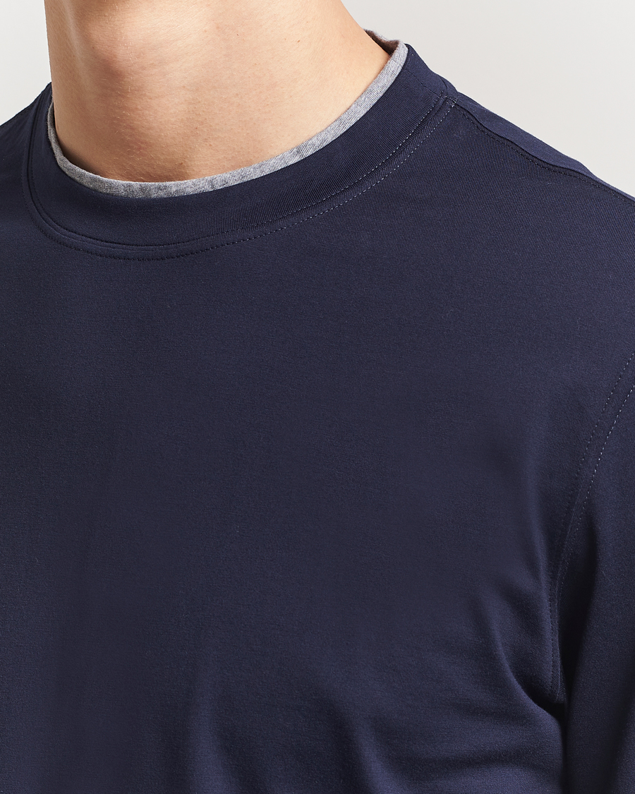 Herre | T-Shirts | Brunello Cucinelli | Short Sleeve Contrast T-Shirt Navy