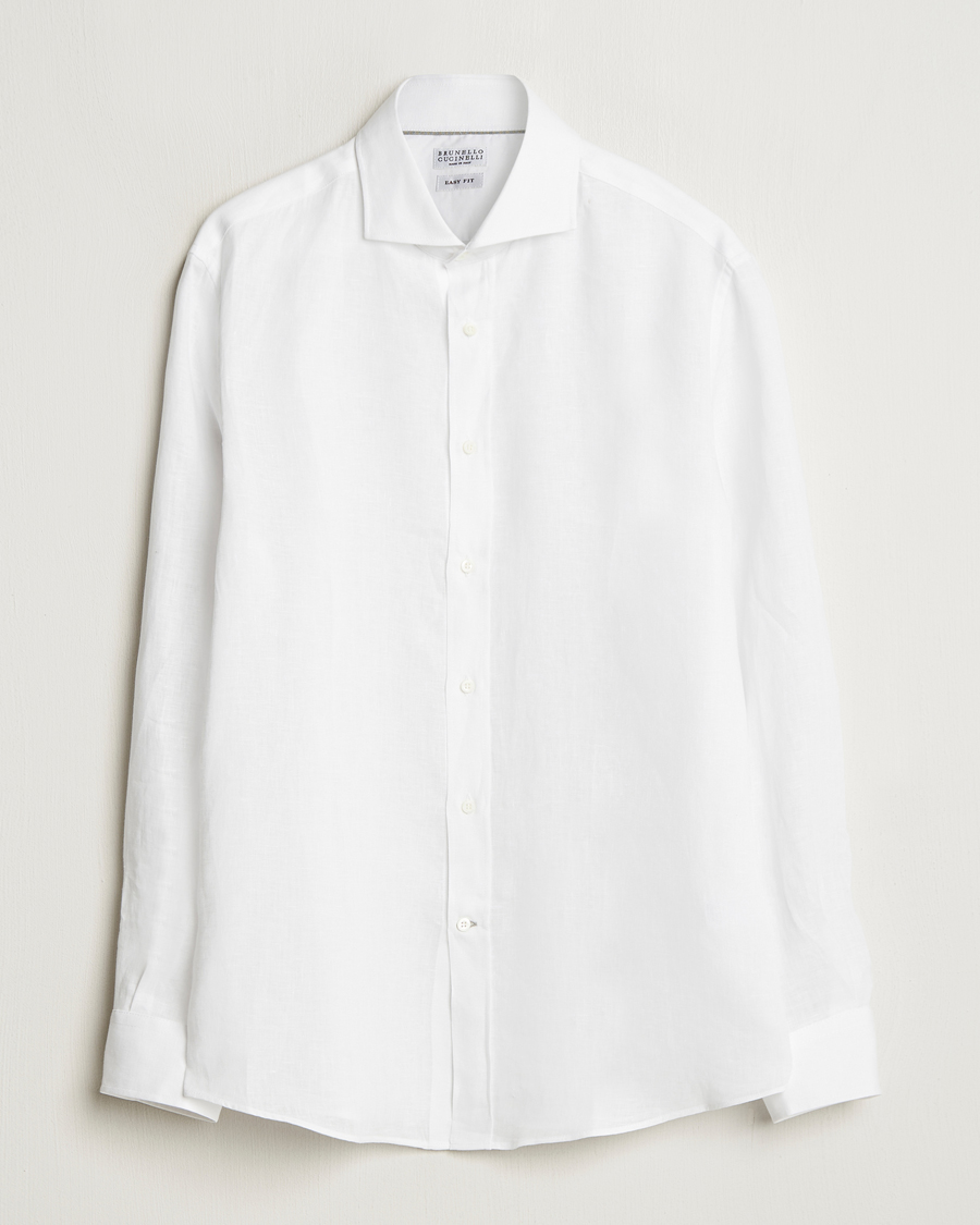 Herre | Skjorter | Brunello Cucinelli | Easy Fit Linen Shirt White