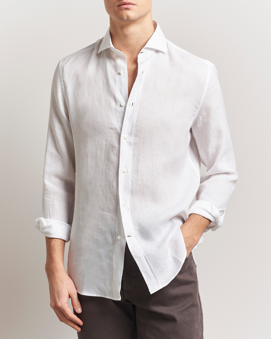 Herre | Skjorter | Brunello Cucinelli | Easy Fit Linen Shirt White