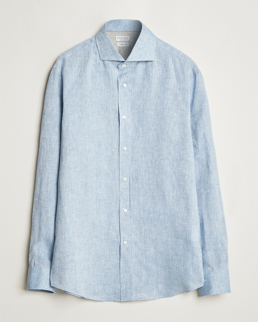 Herre | Skjorter | Brunello Cucinelli | Easy Fit Linen Shirt Light Blue