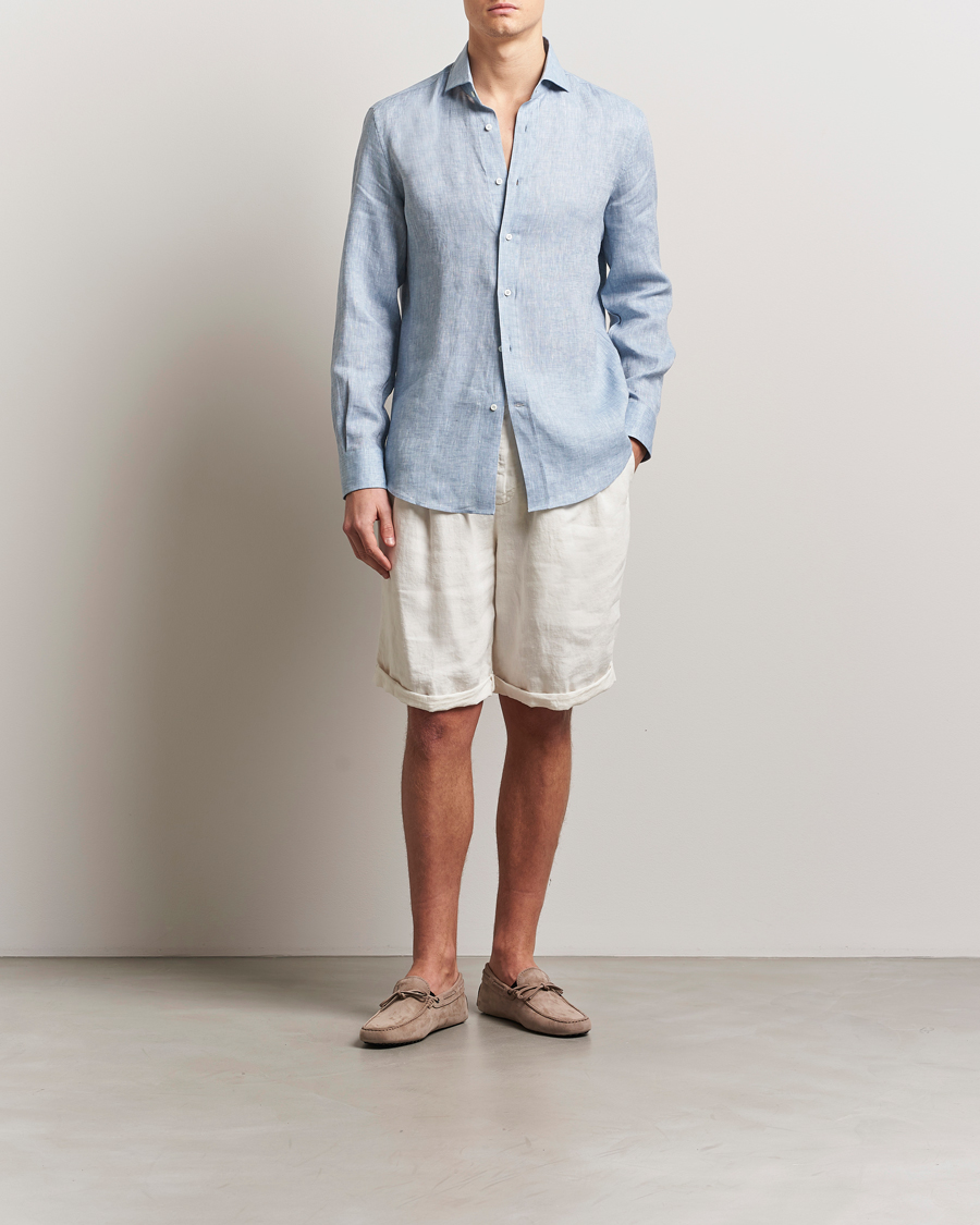 Herre | Skjorter | Brunello Cucinelli | Easy Fit Linen Shirt Light Blue