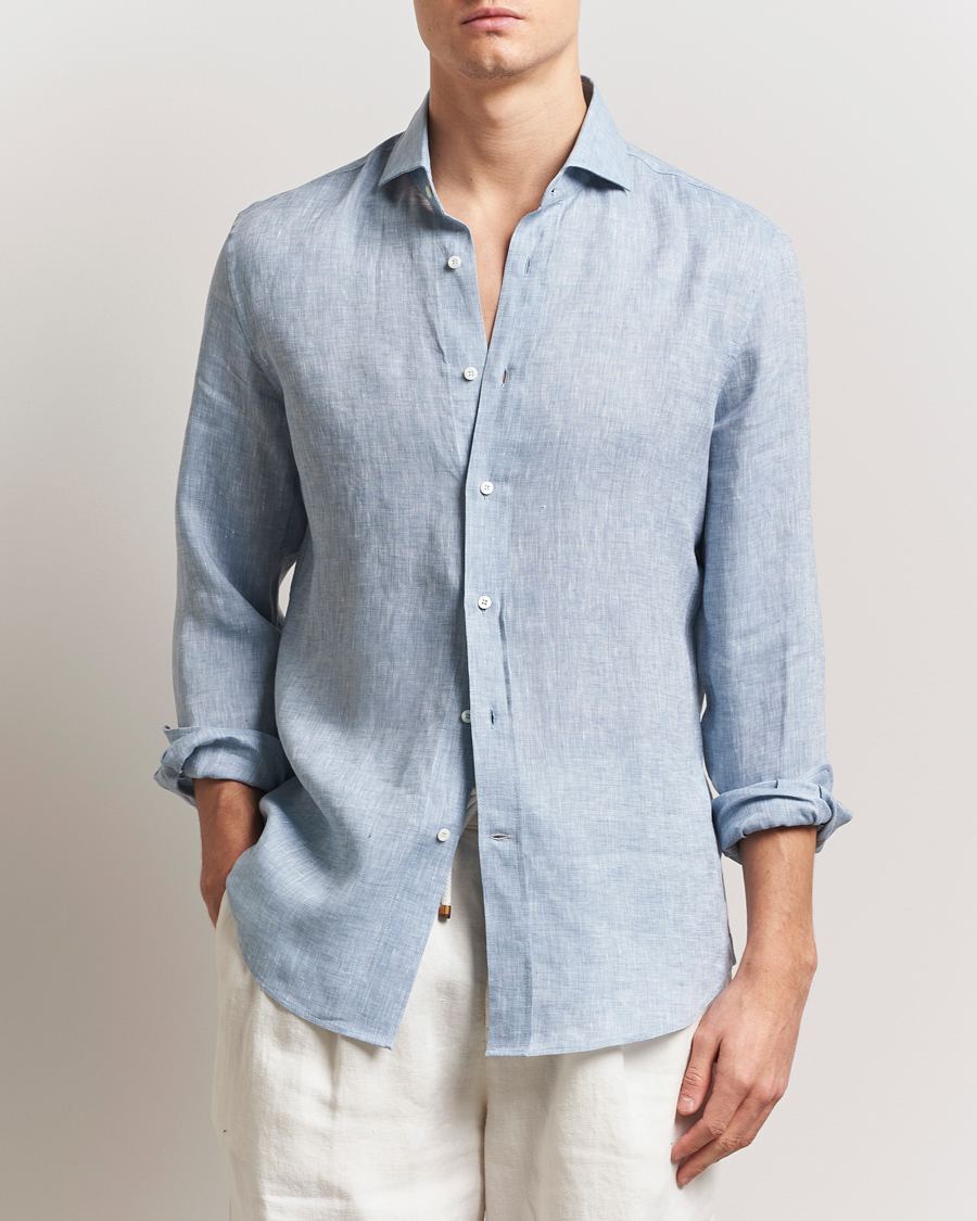 Herre | Skjorter | Brunello Cucinelli | Easy Fit Linen Shirt Light Blue
