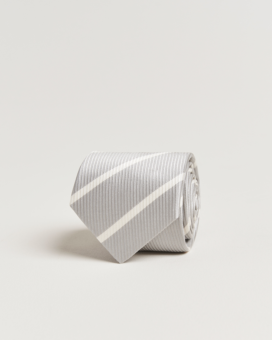 Herre | Slips | Brunello Cucinelli | Regimental Stripe Silk Tie Light Grey