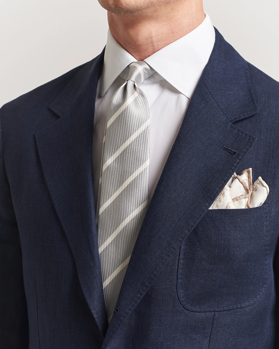 Herre | Slips | Brunello Cucinelli | Regimental Stripe Silk Tie Light Grey