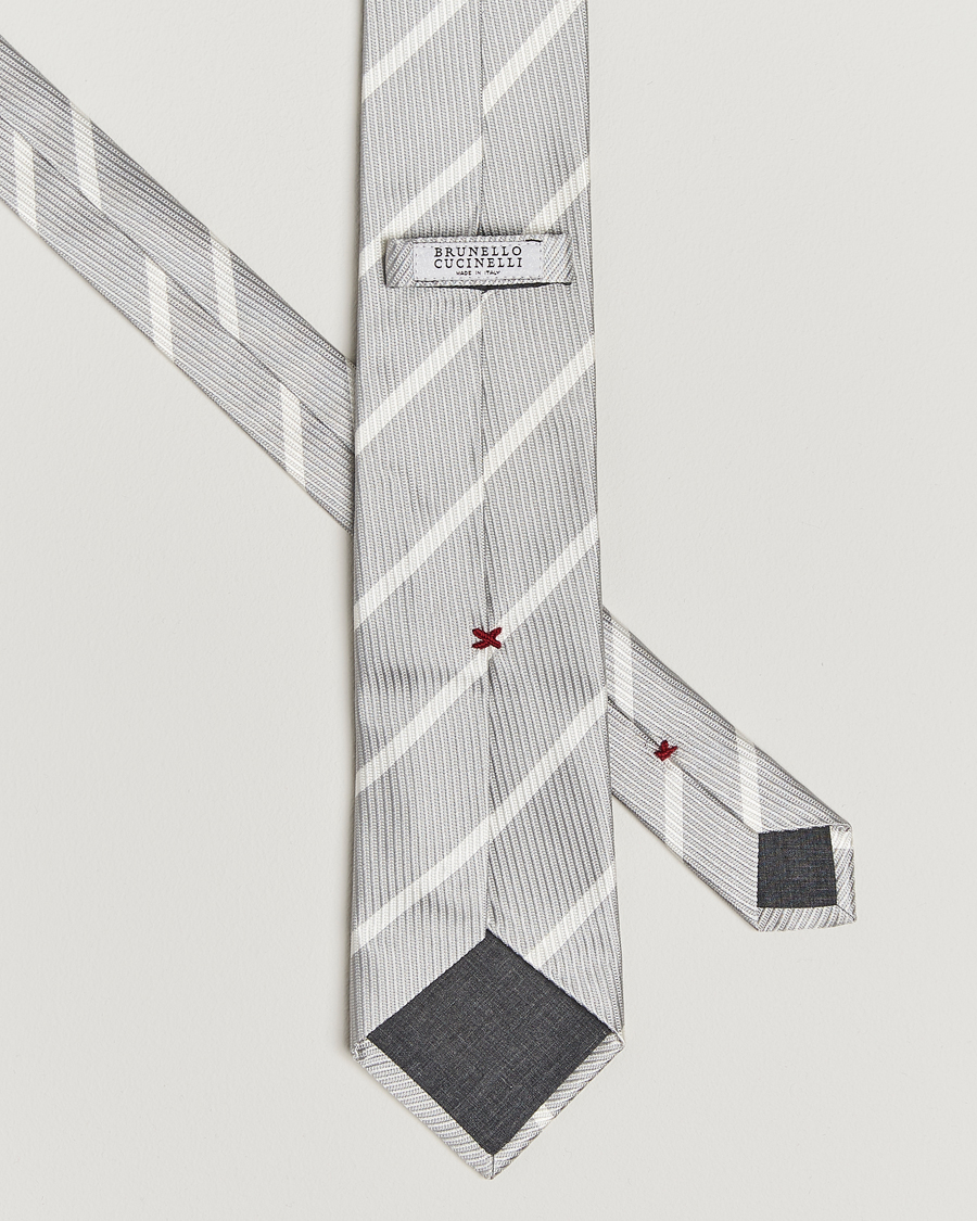 Herre | Slips | Brunello Cucinelli | Regimental Stripe Silk Tie Light Grey