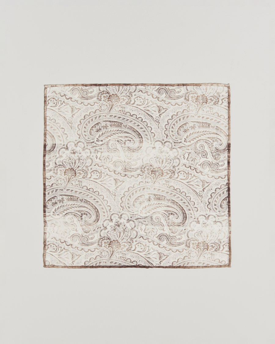 Herre | Brunello Cucinelli Paisley Silk Pocket Square White/Beige | Brunello Cucinelli | Paisley Silk Pocket Square White/Beige