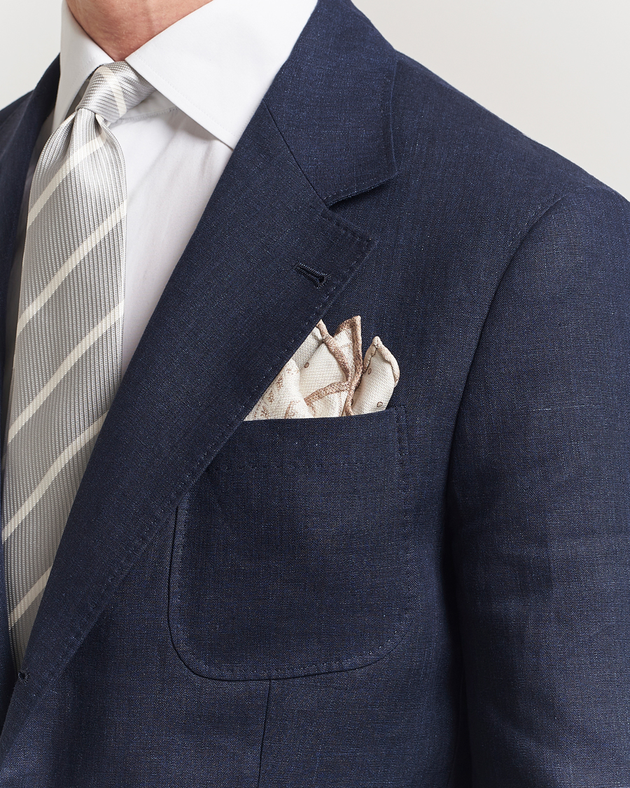 Herre | Brunello Cucinelli Paisley Silk Pocket Square White/Beige | Brunello Cucinelli | Paisley Silk Pocket Square White/Beige