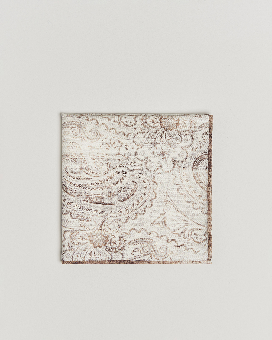 Herre | Brunello Cucinelli Paisley Silk Pocket Square White/Beige | Brunello Cucinelli | Paisley Silk Pocket Square White/Beige